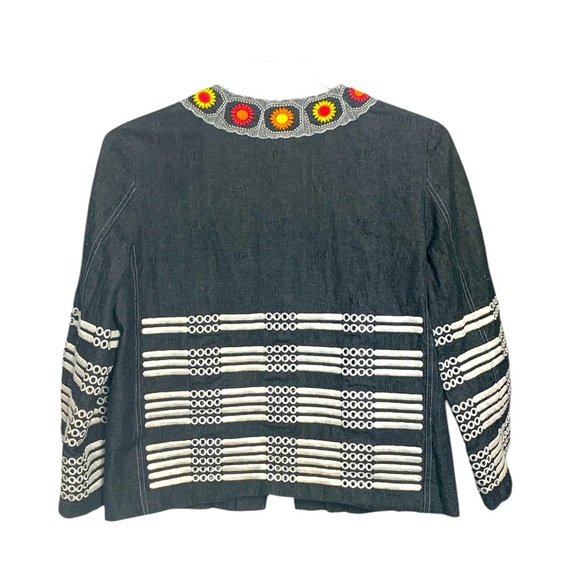 Anna Sui Black Denim Jacket, Fully Lined, Pockets,  Embroidery that Pops - Picture 4 of 15